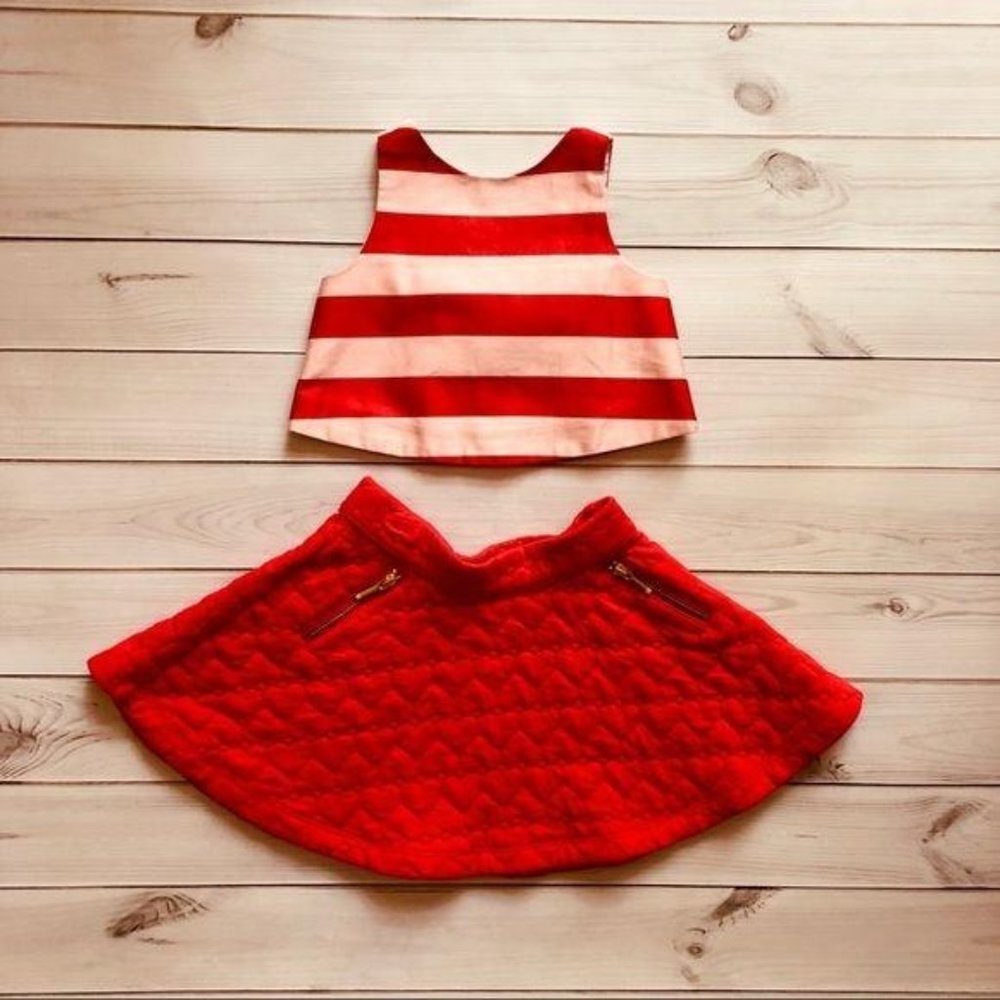 Janie and Jack Valentine Striped Shirt Heart Skirt 6-12 M